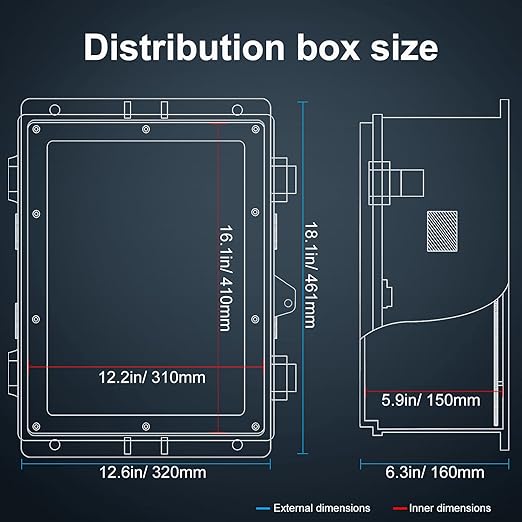 Outdoor Electrical Junction Box, ABS Water Resistant Enclosure with Internal Mounting Panel & Hinged Cover (18.1" H* 12.6" L* 6.3" W)