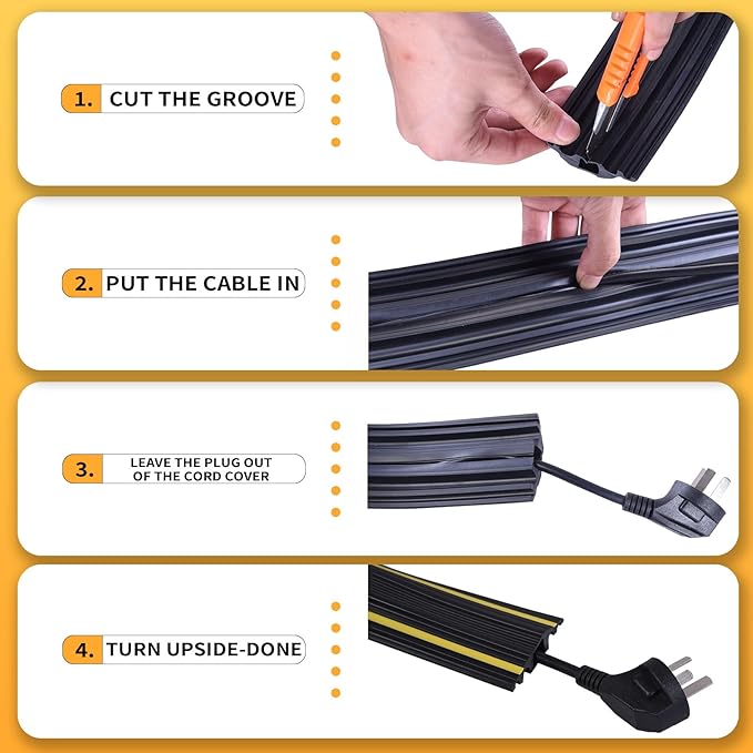 10FT Cord Cover, Flexible Floor Cable Cover, Cord Hider to Organize and Protect Wire, Wire Covers for Home and Office (10ft, 5 Channel)