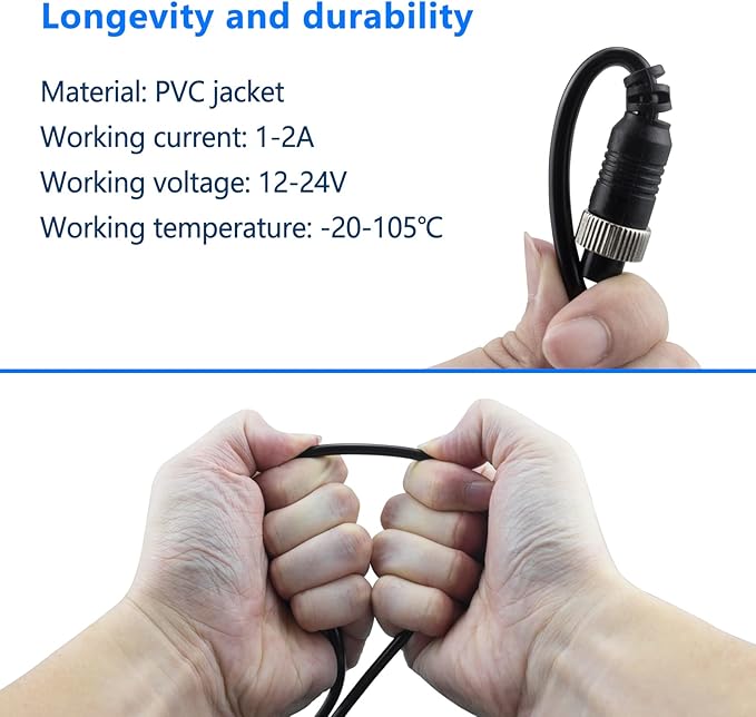 50FT Car 4-Pin Aviation Video Extension Cable，15m Car Video Extension Cable for CCTV Rearview Camera Truck Trailer Camper Bus Motorhome Vehicle Backup Monitor Waterproof Shockproof System
