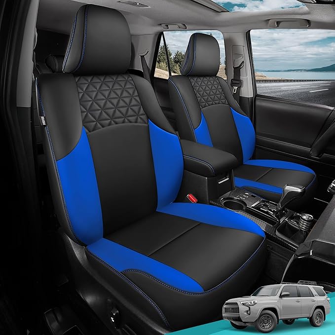 Seat Covers for Toyota 4Runner 2011-2024, Faux Leather Car Seat Cover Full Set, 3-Row-Only for 7 Seats Version-BlackBlue
