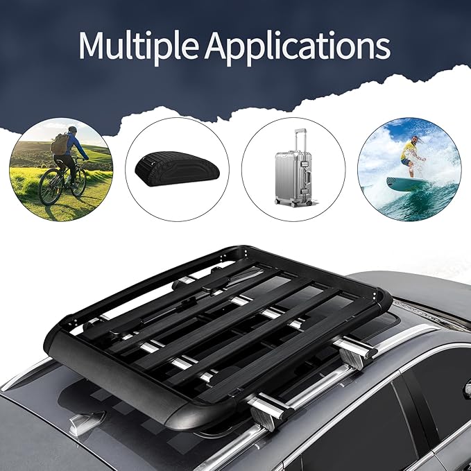 YHAAVLE 55" Cargo Basket,Heavy Duty Vehicle Roof Rack Baskets,Universal Rooftop Cargo Carrier for SUV, Truck, & Car Steel Construction