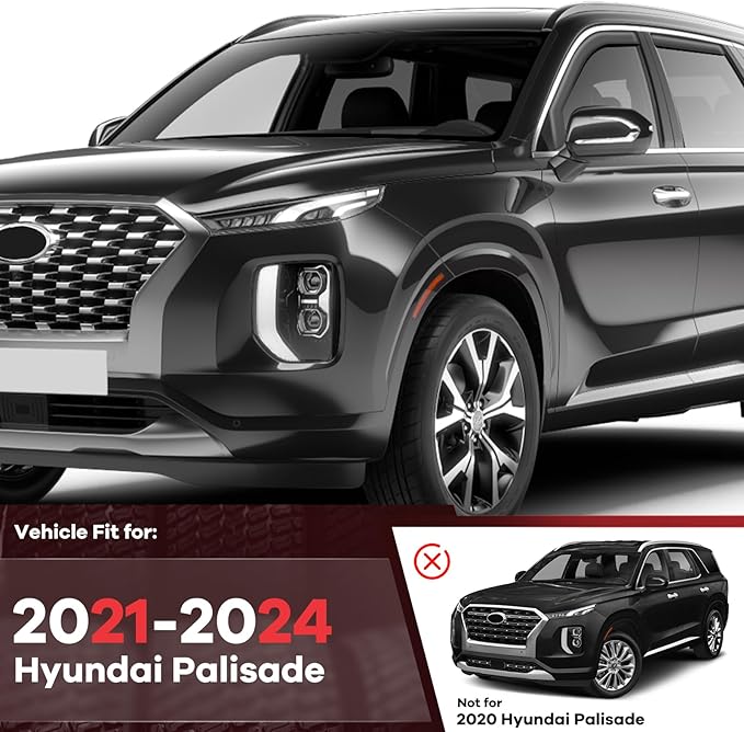 in-Channel Rain Guards Fit for Hyundai Palisade 2021 2022 2023 2024, Durable Vent Window Visors Shades, Smoke Side Wind Deflectors for Car-4PCS