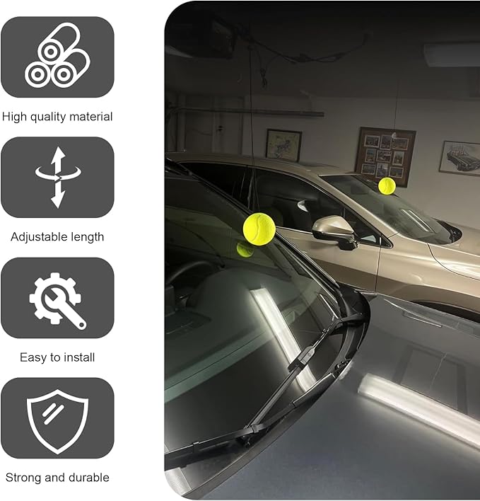 2PCS Garage Tennis Ball Parking Aid, Precise Car Stop Indicator with Non-Elastic String and Adjustment Buckle, Parking Stopper Assist for Garage Accessories