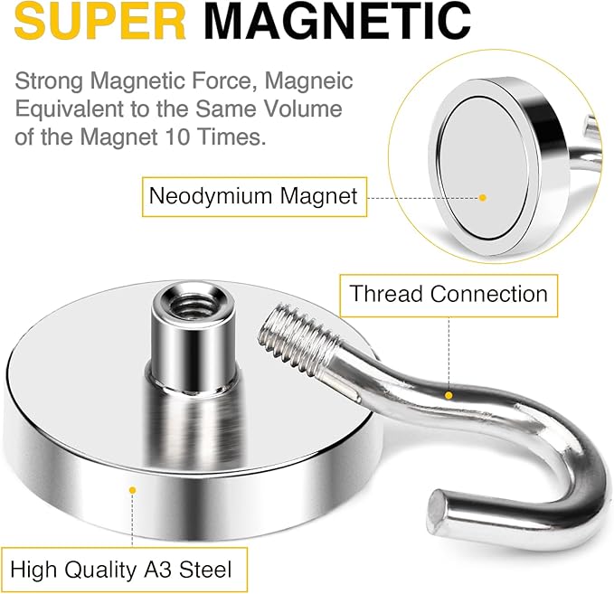 DIYMAG Magnetic Hooks, 150 LB Heavy Duty Strong Magnet with Hook, Rare Earth Neodymium Magnets for Hanging, Magnetics Hanger for Curtain, Home, Kitchen, Workplace, 10 Packs