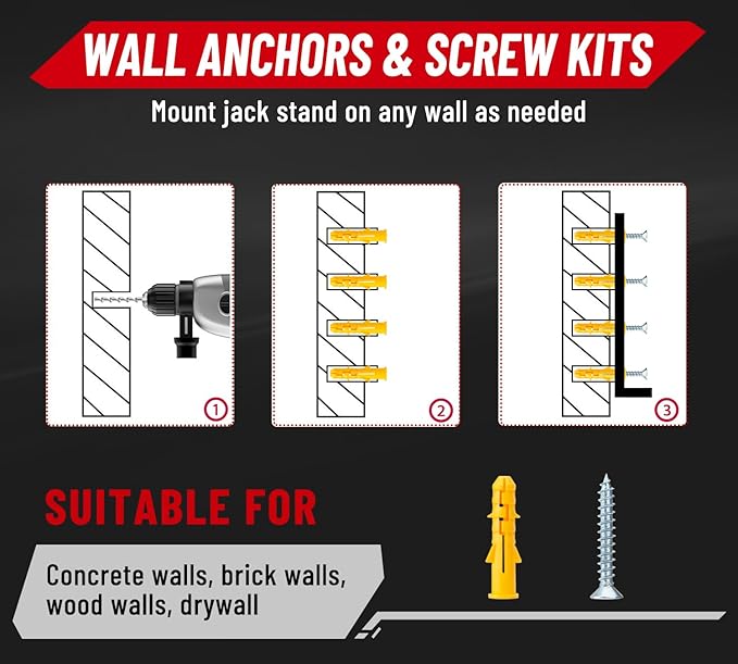 Jack Stand Wall Mount Organizer: Jack Stands Holder Storage Rack Mount - Fit for 2 & 3 Ton Jack Stand (2 Pack - Red)