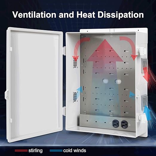Outdoor Electrical Junction Box with High Power Outlet, ABS Water Resistant Enclosure with Internal Mounting Panel & Hinged Cover. (18.1" H* 12.6" L* 6.3" W & Outlet)