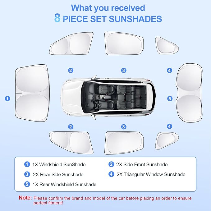 8pcs Car Window Shades for Hyundai Santa Fe 2013-2018 Accessories,Windshield Side Rear Full Sunshade,Sun Visor UV Blocking, Privacy Protection and Blackout for Camping Outdoor