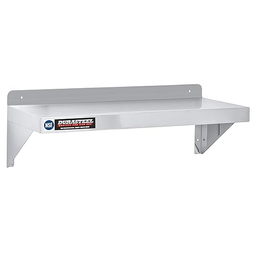 DuraSteel Heavy Duty Wall Mount Shelf - 36" Wide x 14" Deep Classic Stainless Steel Wall Floating Shelves - NSF Metal Storage Wall Shelves - For Commercial Kitchen, Laundry Room, Garage, Food Truck