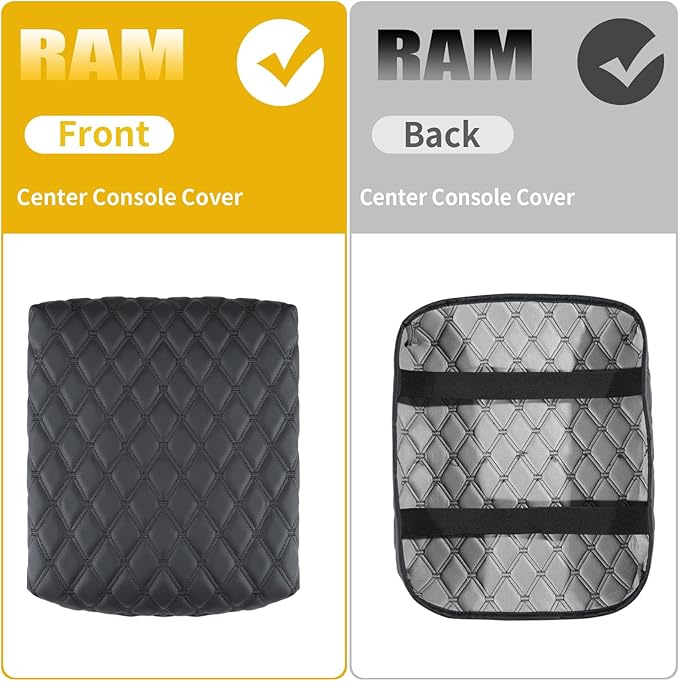 GIANT PANDA Custom Fit Center Console Cover for Dodge RAM 1500,2500,3500,2013-2023 with Bucket Console- Waterproof Faux Leather Armrest Center Cover - Full Protection-Black