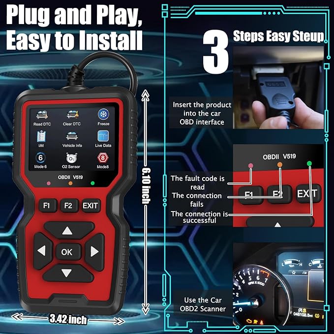 OBD2 Scanner Diagnostic Tool, Check Engine Code Reader OBD2 Scanner with Reset, Mode 6, Mode 8 & I/M Readiness, Auto Check Engine Light Car Diagnostic Scan Tool for All OBDII Car Since 1996