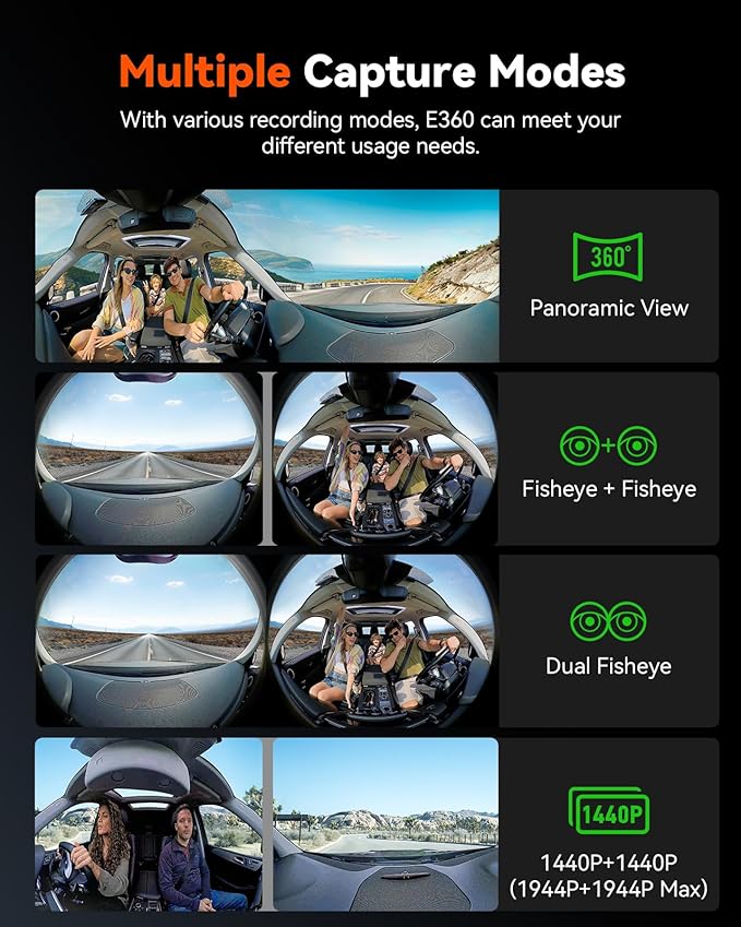 Vantrue E360 Plus 3 Channel 360 Degree WiFi Dash Cam, Dual STARVIS 2, Triple1944P Front Rear and Inside Dashcam, HDR IR Night Vision, GPS, Touchscreen, 24/7 Parking Mode, LTE Support, Support 1TB Max