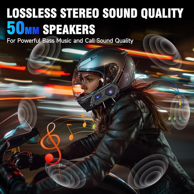 Motorcycle Bluetooth Headset, C8 Helmet Bluetooth Headset with 2 Type Mics, Hands-Free Call/Music/IPX6/Noise Cancellation/Wake Up Siri/Can Connect Two Mobile Phones, Motorcycle Helmet Speakers