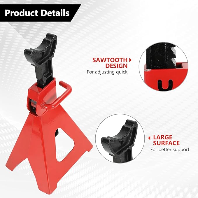 6 Ton (12,000 LBS) Automotive Jack Stands, Heavy Duty Steel Car Lifting Stand for Garages, Repair Shops, Adjustable Height 14.6"- 24", Red, 1 Pair