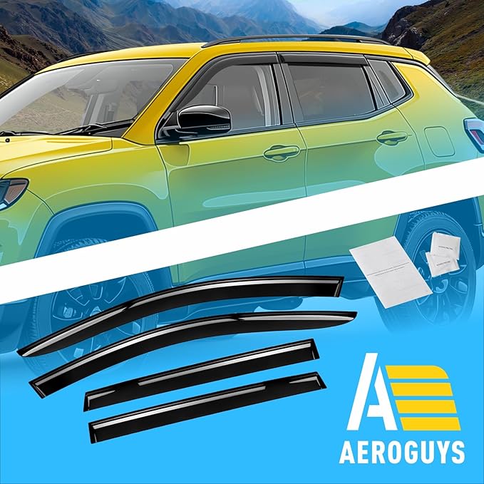 Extra Durable Window Deflectors Tape-On Window Visors Rain Guards Fit for Jeep Compass 2017-2025, Sun Visors, Wind Vent for Shades, Exterior Car Accessories - 4pcs. AG0729