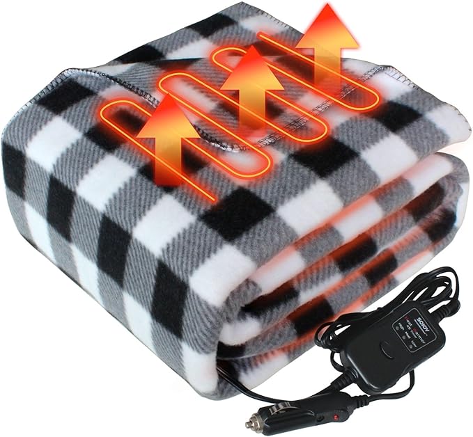 Electric Blanket,12 Volt Heated Blanket,Car Heated Travel Blanket, with a Timer, Warm Blanket for Cars,Office,Travelling (J, 57"x40")