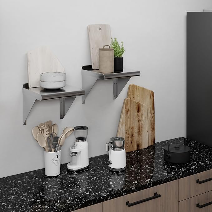 AmGood 12 in. x 12 in. Stainless Steel Wal Mount Shelf. Commercial/Home. Kitchen, Restaurant, Garage, Laundry, Utility Room. NSF