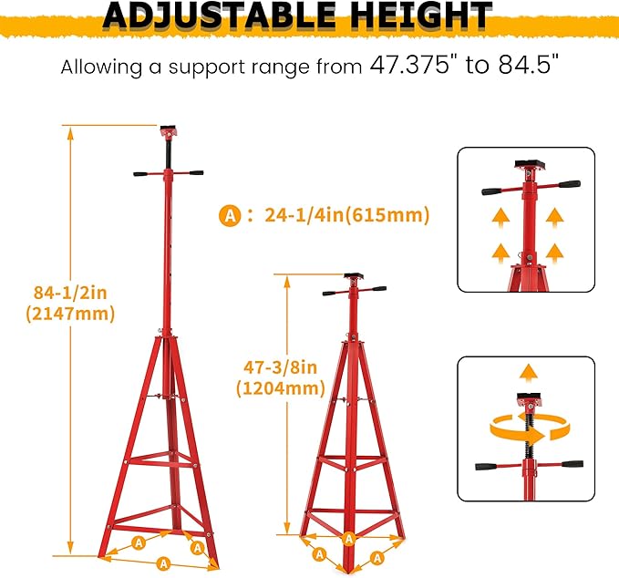 KUAFU 47.375"-84.5" Automotive Under Hoist Tripod Stand 2 Ton High Lift Jack Stand Reach Under Hoist Stand 4000lbs Capacity Powder Coated Red