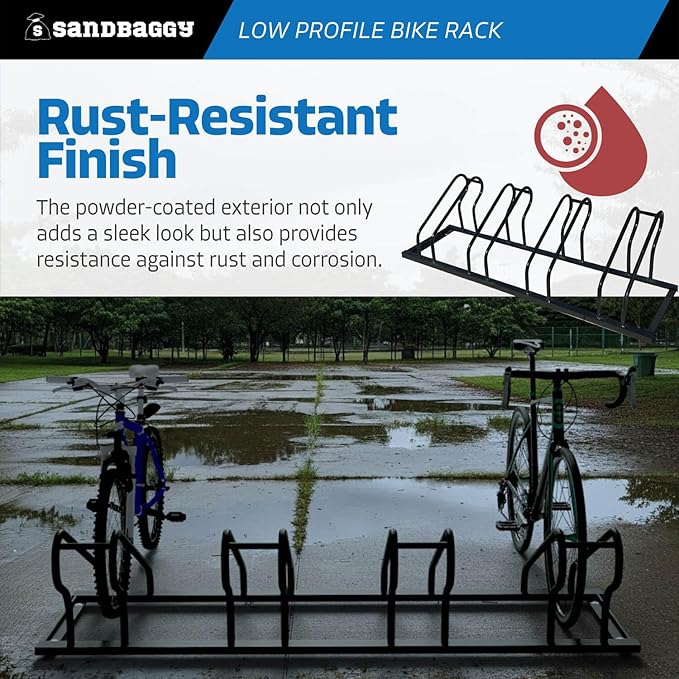 Sandbaggy Commercial Low Profile Bike Rack - Outdoor, Surface Mount, Steel - 4 Bike (4 Capacity (Low-Profile), 10)
