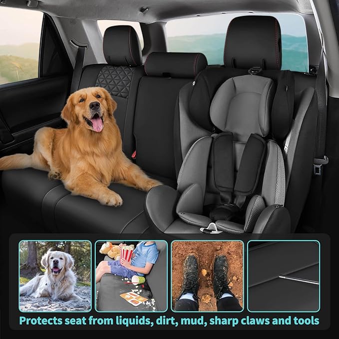 Seat Covers for Toyota 4Runner 2011-2024, Faux Leather Car Seat Cover Full Set, 3-Row-Only for 7 Seats Version-BlackRed