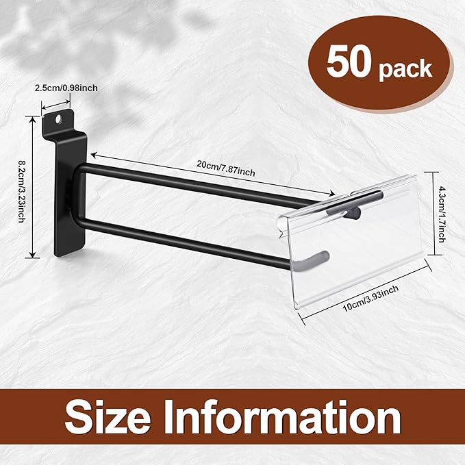 Polmart Heavy Duty Black Slatwall Panel Double-Bar Hooks - 50 Pack (8-inch)
