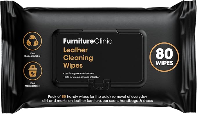 Furniture Clinic Leather Cleaning Wipes | 80 Count | Clean & Restore Leather & Vinyl Furniture, Handbags, Jackets, Car Seats, Interiors & More | Residue & Streak-Free | for Everyday Use