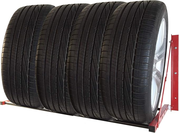 ROBLOCK Folding Tire Wheel Rack Wall Mount Multi-Tire Spare Carriers Garage (32"-48") x 22" x 22", Red