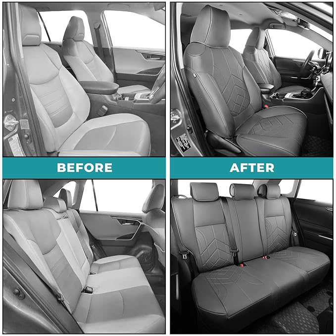 for Toyota RAV4 Seat Covers 2019 2020 2021 2022 2023 2024 2025 RAV 4 Prime & Hybrid XLE LE Limited XLE Premium (Not for XSE/SE Hybrid) - Custom Leather Car Seat Covers Full Set - BlackGrey