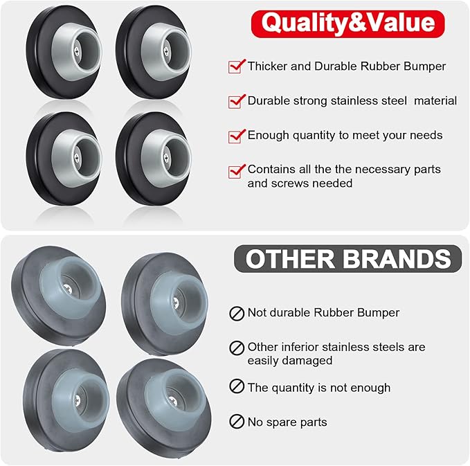Blulu Concave Wall Door Stopper Door Bumper Stainless Steel Wall Protector Flush Bumper with Grey Rubber Concave Knob Cover Stopper(Black,4 Pieces)