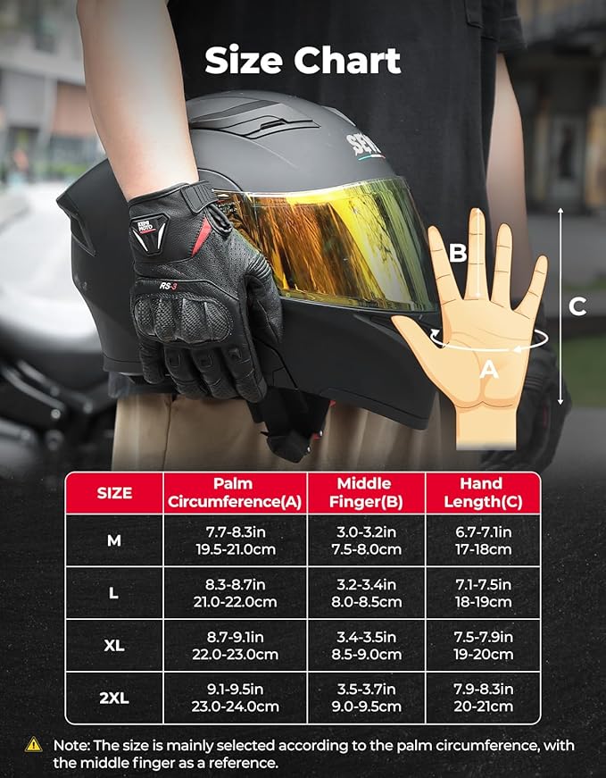KEMIMOTO Sheepskin Leather Motorcycle Gloves for Men, Protective Motorcycle Gloves for Motocross Motorbike Dirt Bike Bicycle Racing ATV UTV