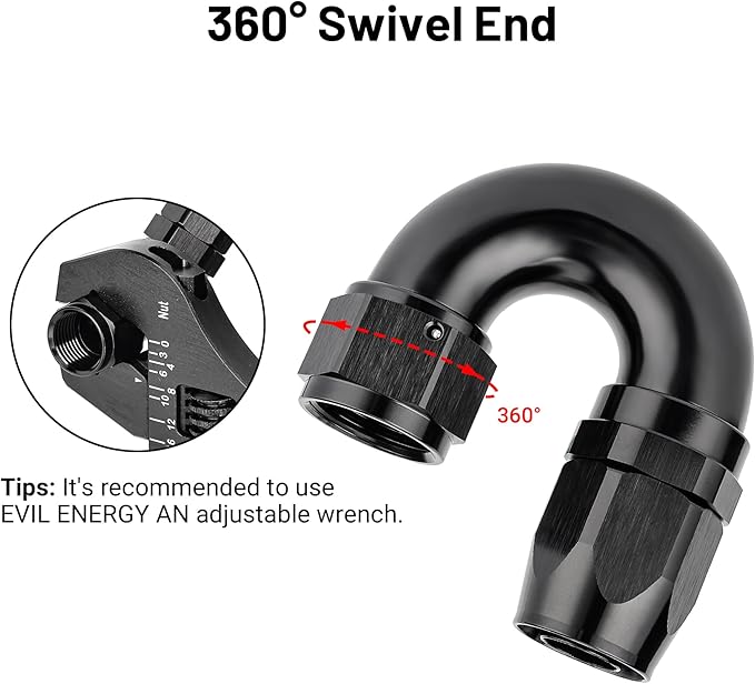 EVIL ENERGY 12AN 180 Degree One Piece Full Flow Hose End Fitting Swivel For CPE Braided Hose