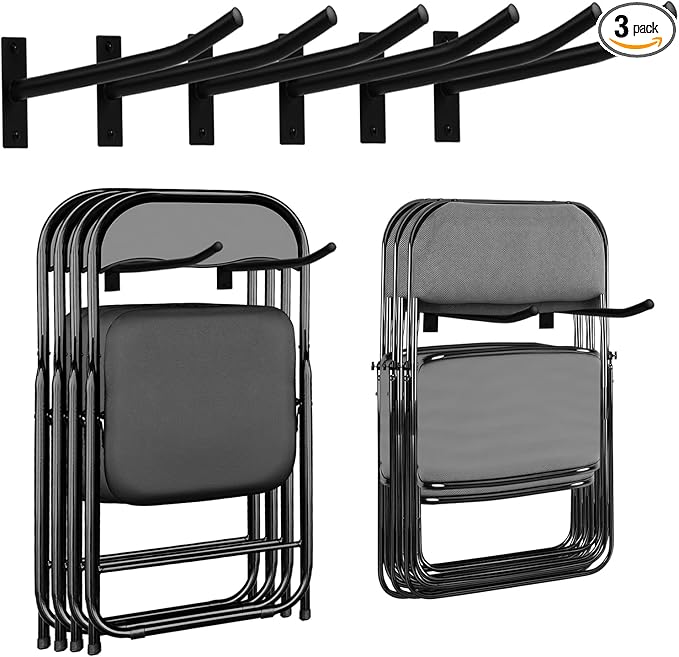 Garage Storage Mechanism Wall Mounted, Folding chair storage rack,Garden Tool Rack Manager Heavy-Duty Folding Chair, Suitablefor Car Tires, Ladders, Chairs, Strollers (Black (3-pack))