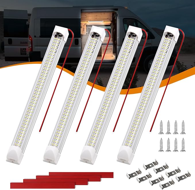 12v LED Interior Light Bar | 108LEDs 1600LM 6W DC 12 Volt led Strip Lights Enclosed Trailer Lights Fixture for Camper Truck Van RV Trailer Cargo Cabient Lights Fixture Motorhome Lorry (4Pack)