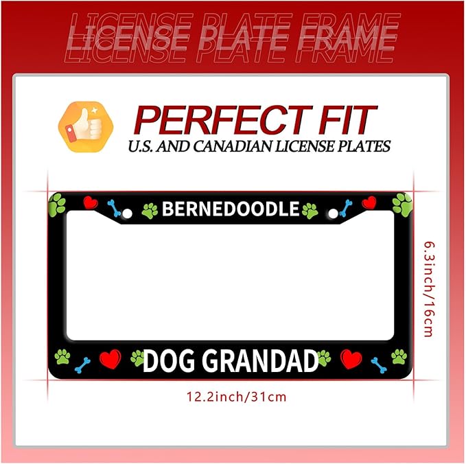 Bernedoodle Dog Lover License Plate Frame Floral License Plate Stainless Steel Parts Funny License Plate Decorative with Screws Size 12.3" x 6.3" for Men Women