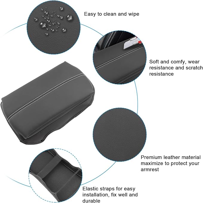 SXCY for 2024 2025 Mustang Armrest Cover (Thickened) for Mustang 2025 Accessories 2024 2025 Mustang Center Console Cover 2025 Mustang Middle Console Cover (Grey Stitched)