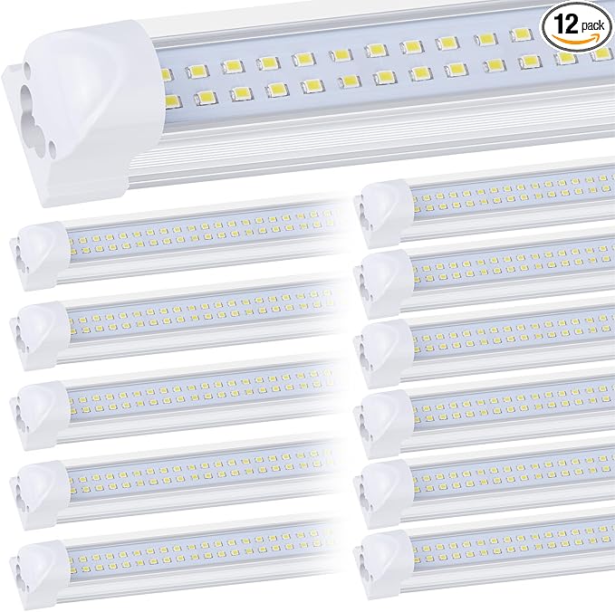 12 Pack,Led Shop Lights, 8FT Led Shop Light,100W 6000K 15000LM Clear White,Led Shop Light 8FT 110V Linkable Integrated Flat-Shape for Shop Garage,Warehouse,