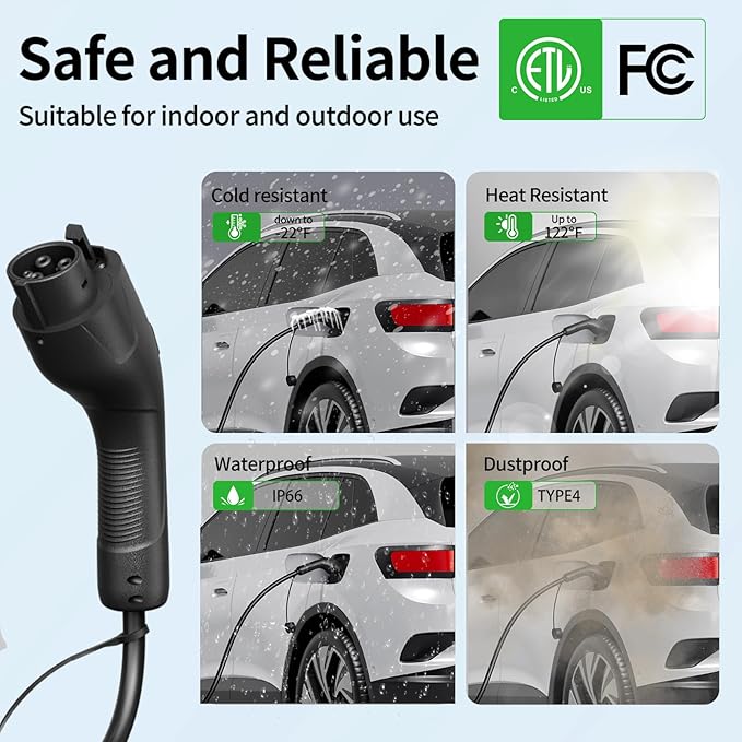 Level 2 EV Charger w/App Control: 32A 240V 7.68kW Fast Charging, NEMA 14-50 Plug & 25ft J1772 Charging Cable, Indoor/Outdoor Portable EVSE for Home, ETL/FCC Certified
