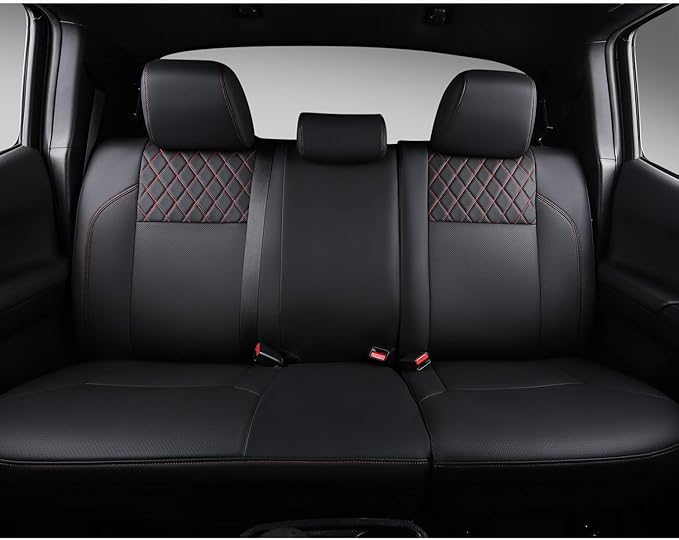 PTYYDS Seat Covers Compatible with 2016-2023 Toyota Tacoma Seat Covers Replacement for 16-23 Tacoma SR5 TRD Off Road Limited Accessories(Full Set,Black+Red)