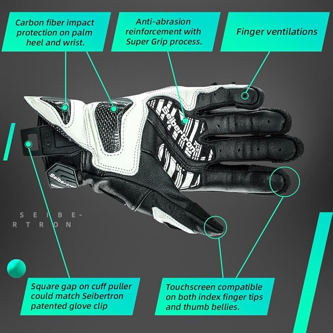 Seibertron SPS Series Touchscreen Motorcycle Motocross BMX ATV MTB Bicycle Cycling Full or Half Finger Gloves Adult and Youth