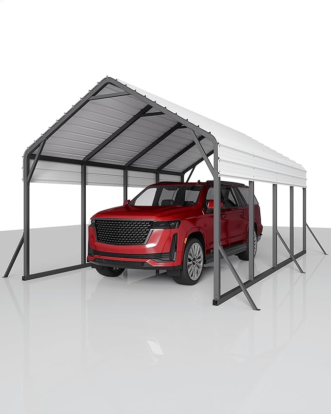 13'x21'x11' Oversized Metal Carport, Steel Heavy Duty Car Ports for All-Weather, Tall Carport for Full-Size Pickup Trucks, Boats, and Tractors, N.W. 660 Lbs