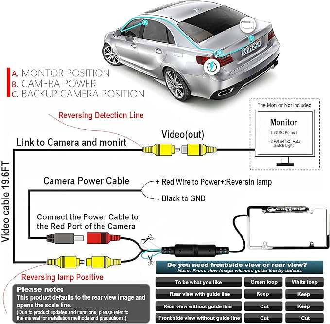 License Plate Backup Camera, JPP Front/Rear View Camera 170° Viewing Angle Universal Car Reverse Camera Waterproof 8 LED Night Vision Vehicle Reverse Camera
