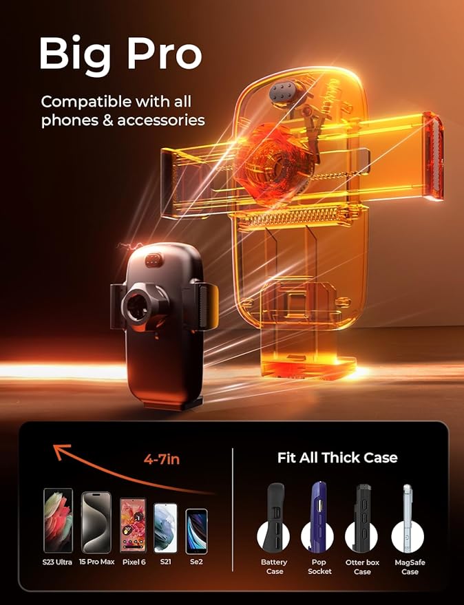 LISEN Phone Mount for Car Vent [Never Blocking] Rotatable Car Phone Holder Air Vent Clip 2024 Hands Free Cell Phone Car Mount for iPhone 15 Pro Max Plus 14 13 12 Samsung Android, Silver