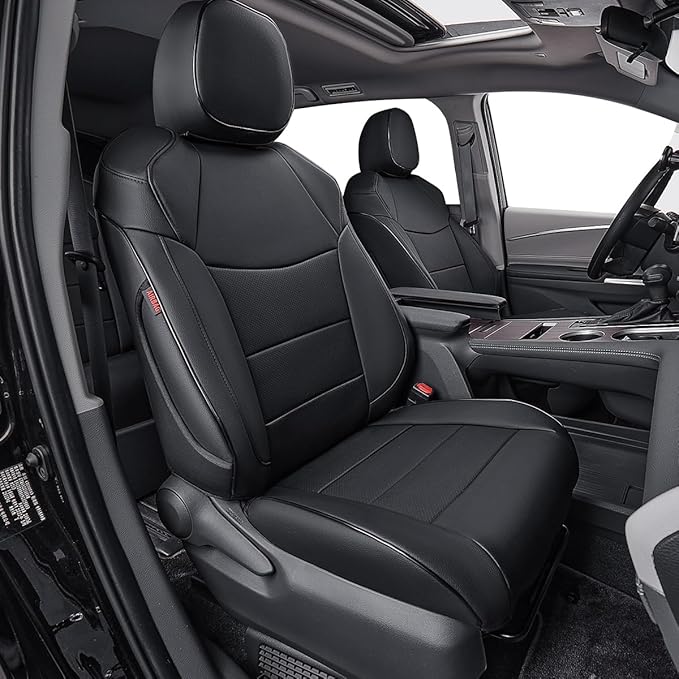 EKR Sienna Seat Covers for 2011-2020 Toyota Sienna XLE,Limited,Limited Premium,7 Seats,2nd Row Captain Seats W/Legrest,Seat Covers for SUV,Automotive Seat Cover Full Set-Three Row,Leather(Black)
