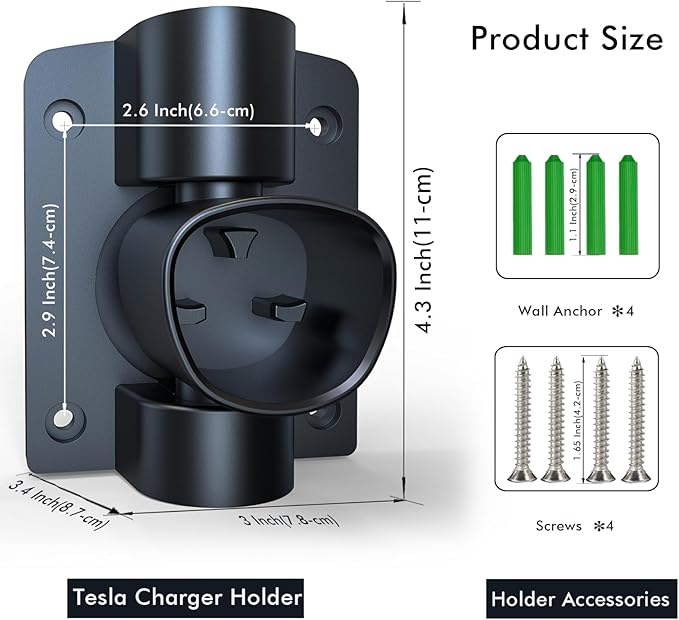 Tesla Charger Holder Wall Mount Tesla Mobile Connector Charger Holder, 5-Level 180° Swivel NACS Plug Nozzle Dock