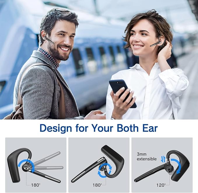 Bluetooth Headset V5.4, Wireless Bluetooth Earpiece with CVC8.0 Dual Mic Noise Cancelling, 110 Hours Talktime Hands-Free Headphones for Cell Phone, iPhone and Android, for Trucker and Business Use