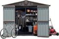 IKERY Metal Storage Shed 8.2' x 6.2' with Double Lockable Doors & Air Vents - Utility Tool Shed for Backyard, Patio, Garden - Brown