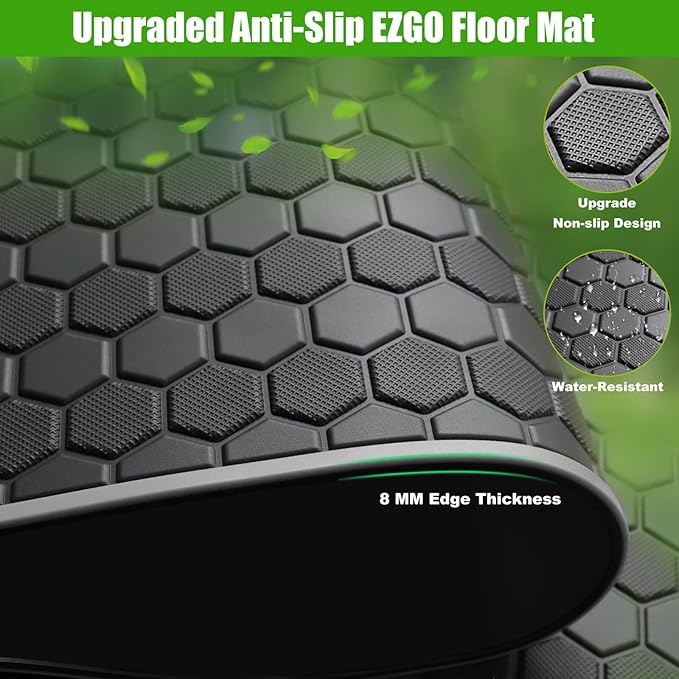 EZGO TXT Golf Cart Full Coverage Floor Liner Mat, fits EZGO TXT (1994+), Valor(1994+), Express S4(2012-2020), Cushman Workhorse, EX1(2020), Thick Anti-Slip Rubber, Grey Trim