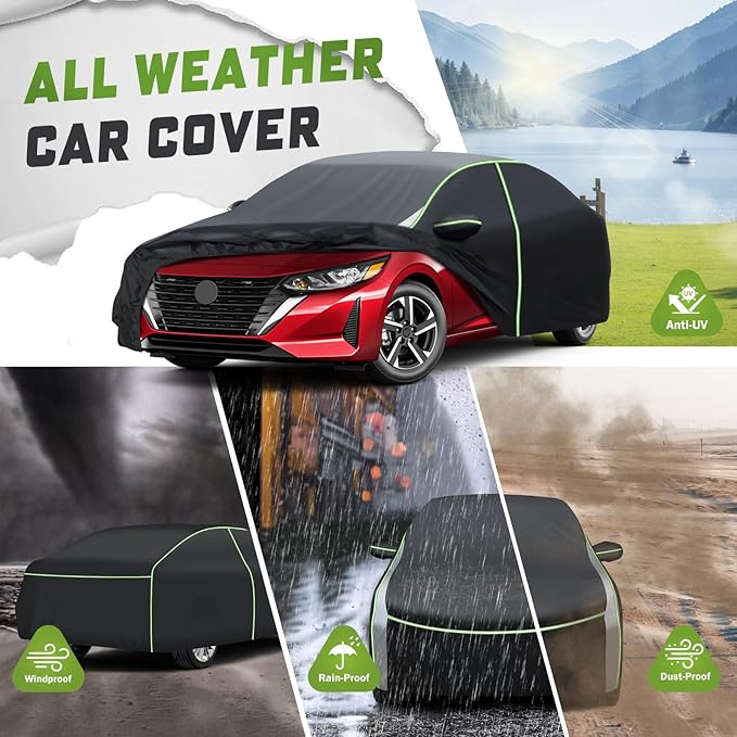 Mixsuper Liner Car Cover for Nissan Sentra 2000-2026, 7 Layers Waterproof Car Cover Accessories for Sentra with Zipper Door, Windproof Straps, Reflective Strips, Anti-UV, All Weather
