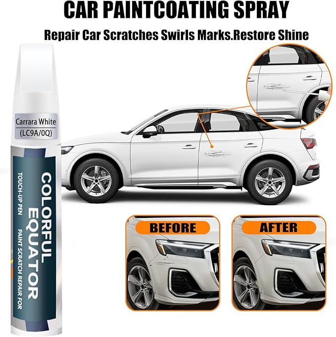 Carrara White(LC9A) Touch Up Paint Compatible with Audi, Car Paint Pen Scratch Repair Two-In-One Touch Up Paint, Premium Car Scratch Remover for Deep Scratches