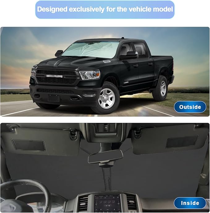SXCY Sunshade for 2019-2024 Ram 1500 Windshield Sunshade - Foldable UV Rays Sun Protector