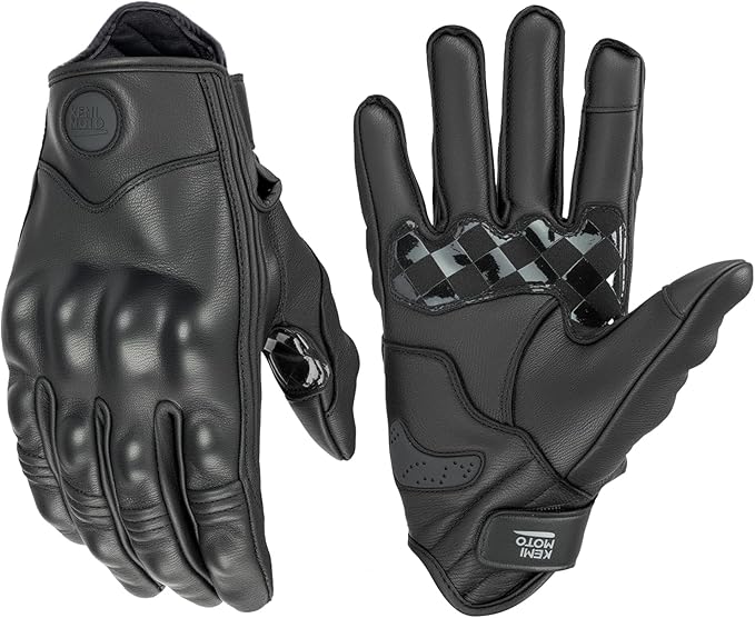 KEMIMOTO Motorcycle Leather Gloves, Sheepskin Protective Gloves for Men and Women, Touchscreen Compatible, Hard Knuckle，Gear for Motorcross Racing Cycling